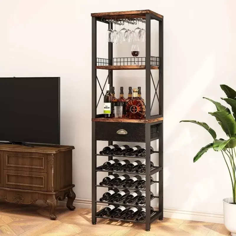 Lism-مجموعة من رف النبيذ 4 طبقات ، خزانة بار 4 طبقات مع حامل زجاجي