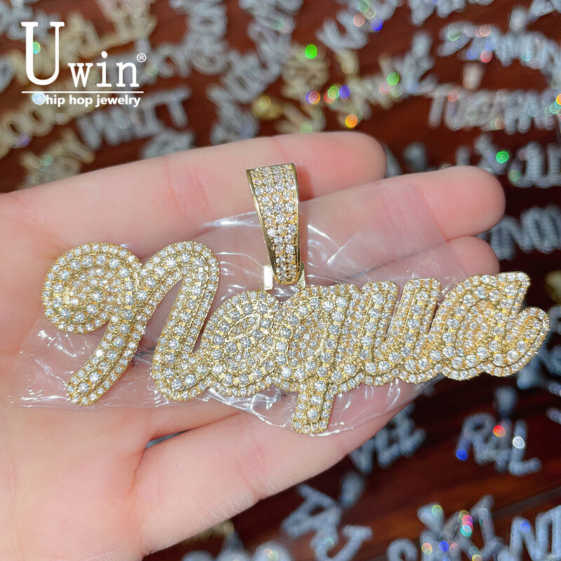 Uwin مخصص سلسلة الرغيف الفرنسي سلسلة ، مثلج خارج اسم قلادة ، زركونيا مكعب ، والأزياء والمجوهرات الهيب هوب