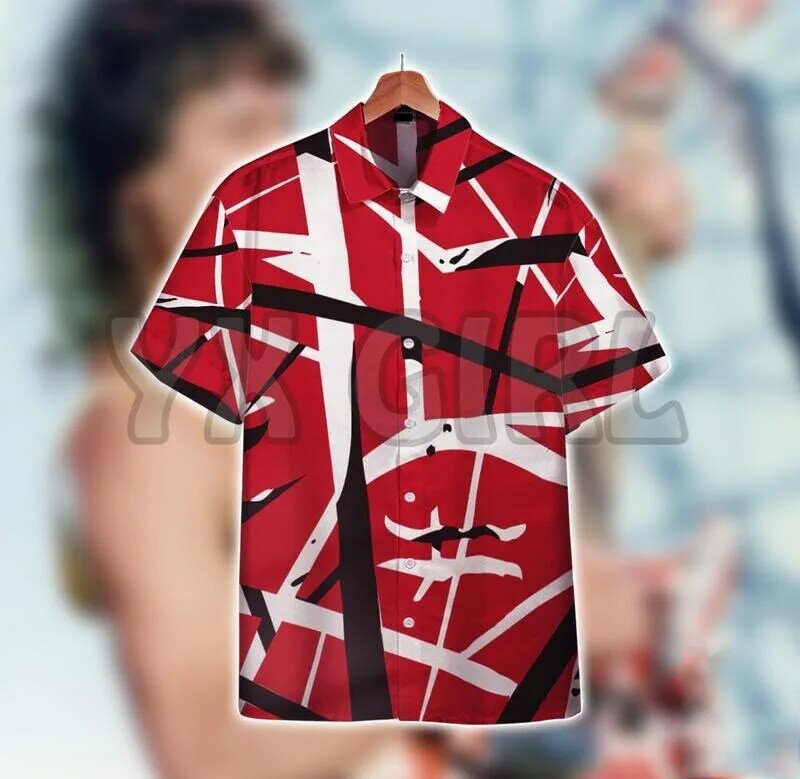 قمصان صيفية إدي فان هالين ثلاثية الأبعاد في جميع أنحاء مطبوعة قميص هاواي صيفي للرجال للنساء Harajuku قميص غير رسمي للجنسين