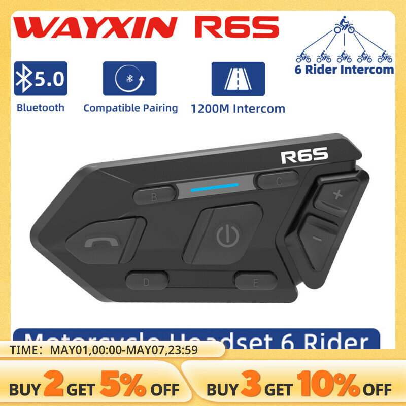 WAYXIN 6 راكب دراجة نارية اتصال لاسلكي GPS هاتف مضاد للماء M BT R6S