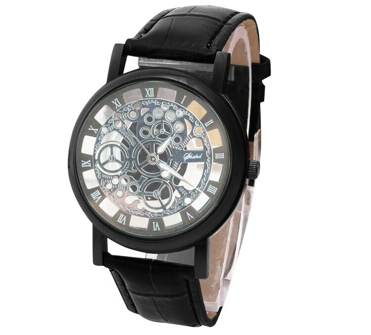 ساعة عتيقة من الفولاذ المقاوم للصدأ للرجال ، كوارتز بقرص أجوف ، حزام جلد فاخر ، ساعة غير رسمية ، تصميم عصري