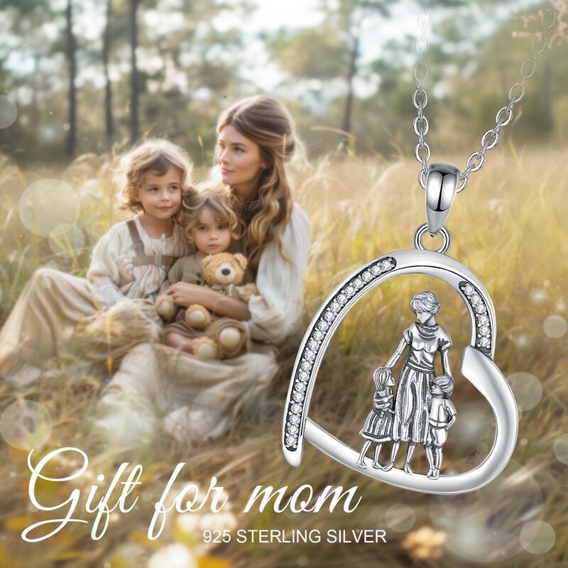 قلادة قلب من الفضة الإسترلينية للأطفال ، مجوهرات عتيقة ، قلادة الزركون ، أمي ، صبي ، فتاة ، هدية عيد الأم ، أصلية