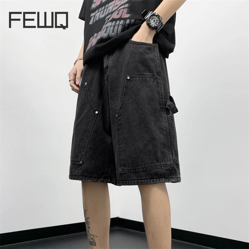 FEWQ-شورت جينز رجالي قابل للغسل ، شارع مرتفع رفيع في الولايات المتحدة ، فضفاض عصري ، أحادي اللون ، 24X9126 ، موضة صيفية ، جديد ،
