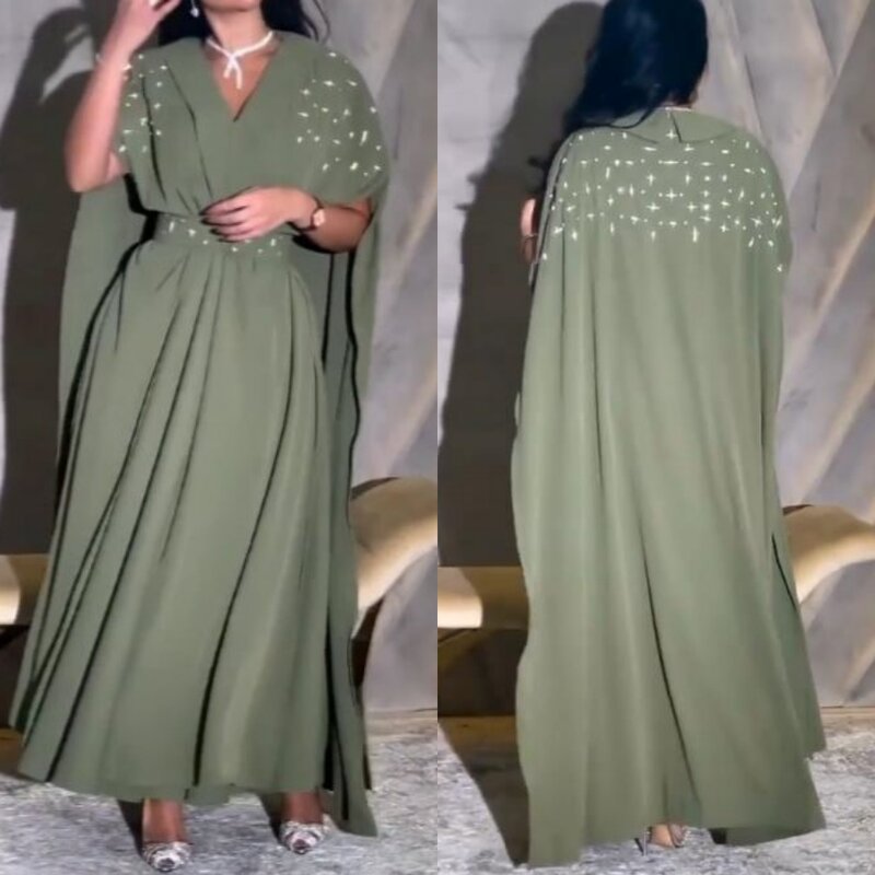 فستان سهرة مطرز ، قميص عربي سعودي ، حفل زفاف مكشكش ، فتحة رقبة حرف V ، فستان مناسبة مخصص ، فساتين متوسطة الطول