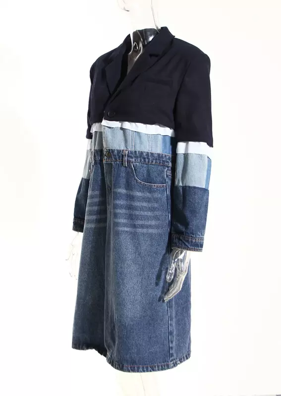 بدلة نسائية رسمية من الدنيم ، لون مربط ، ملابس عمل نسائية ، سترة طويلة الأكمام ، جاكيت ، معطف ربيعي ، 1: 1000
