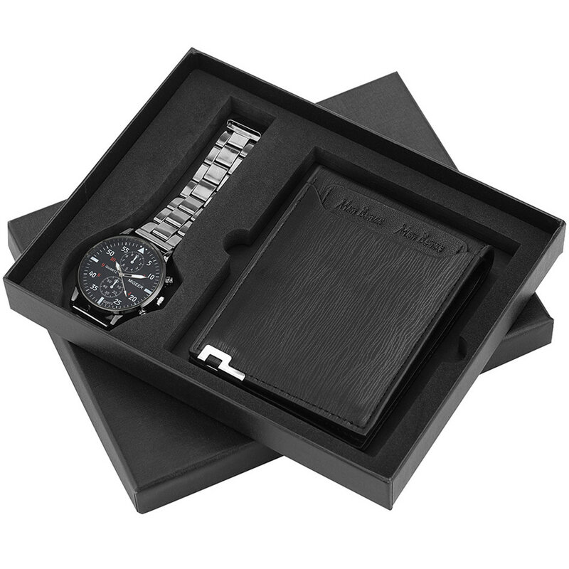 ساعة رجالي مجموعة محفظة هدية عيد ميلاد للذكور كوارتز ساعة اليد 2023 جديد حار عطلة هدية محفظة الرجال الساعات مع صندوق هدية