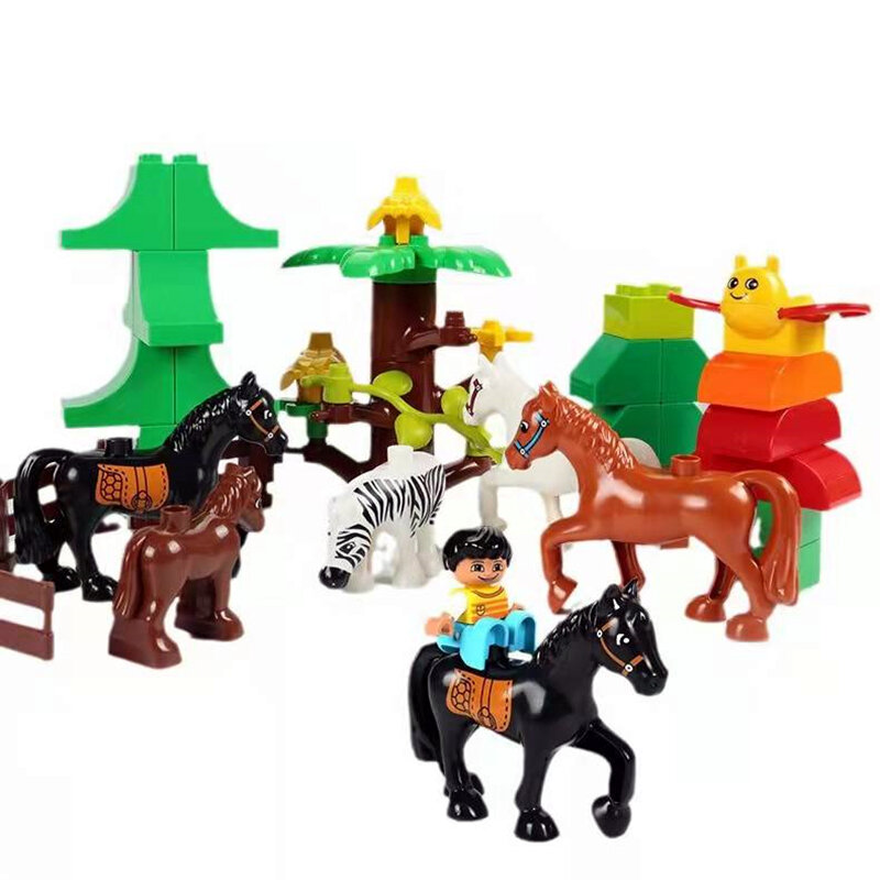 مكعبات بناء كبيرة الحجم لألعاب تنوير حيوانات الغابات والأسد والباندا والوحش كتل كبيرة متوافقة مع هدايا الأطفال والأطفال