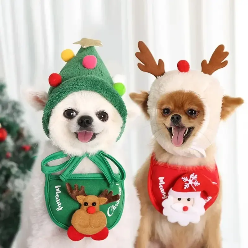 وشاح كلب باندا سانتا قبعة ، مريلة مثلثة ، منديل ، زي الكريسماس ، ملابس للكلاب الصغيرة والمتوسطة والكبيرة ، جديدة ،