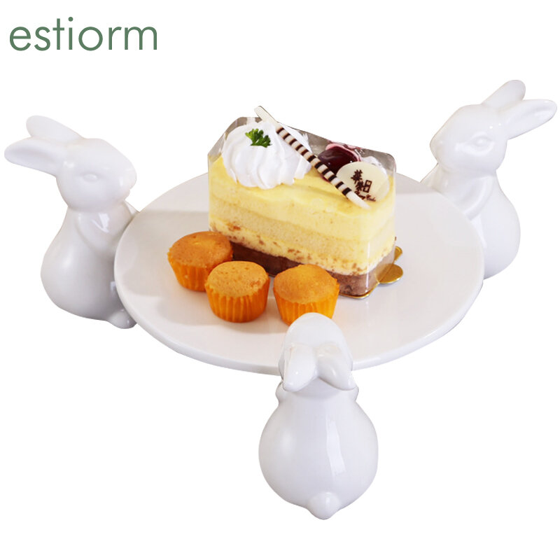لطيف أرنب السيراميك طبق تقديم الحلوى ، ديكور 8 بوصة الخزف كعكة الوقوف لحفل زفاف عيد ميلاد كب كيك كعكة صينية العرض