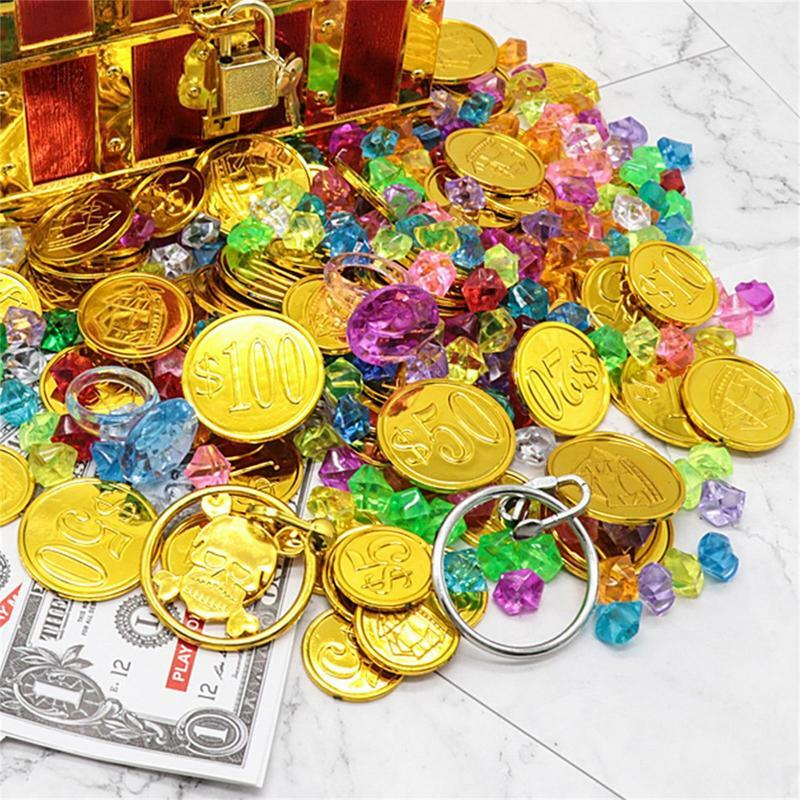 البلاستيك القراصنة صندوق خزانة المجوهرات عملة ذهبية جوهرة التخزين المنظم الصدر صندوق خزانة المجوهرات الصدر هدايا للطفل حفلة عيد ميلاد الديكور لعبة