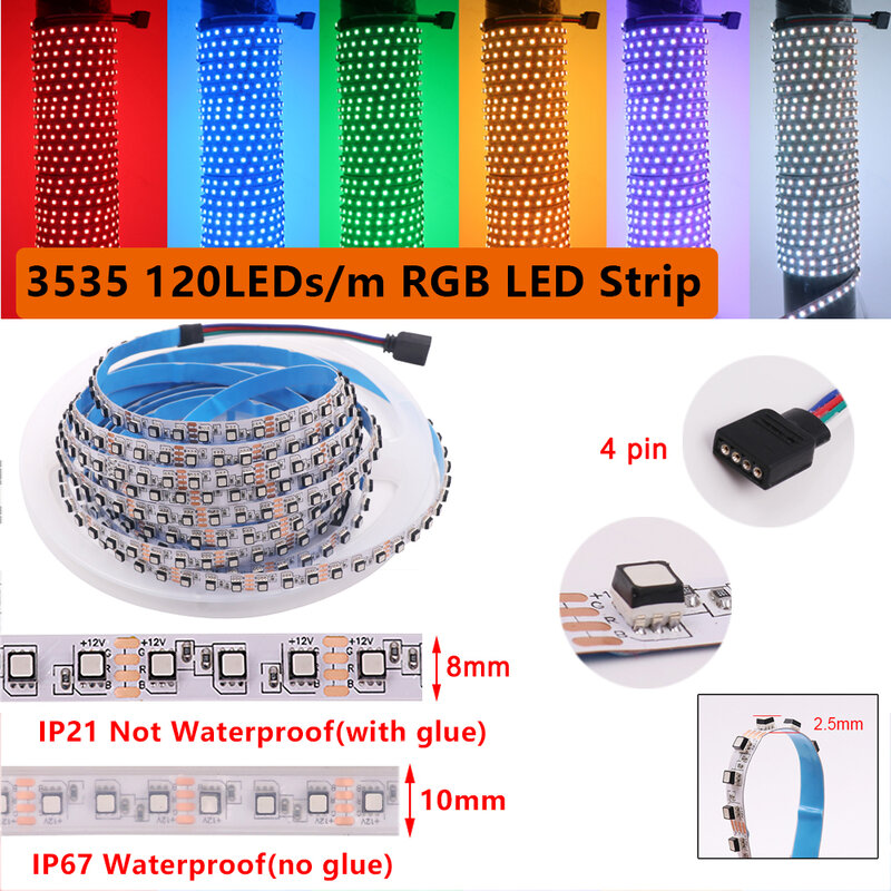 شريط إضاءة LED RGB مقاوم للماء ، شريط قابل للتغيير ، عرض ثنائي الفينيل متعدد الكلور 5 مللي متر ، 8 مللي متر ، 10 مللي متر ، 12 فولت ، مصلحة الارصاد الجوية 3535 ، 60 ، 120 ، 180LEDs ، 5 متر لكل مجموعة