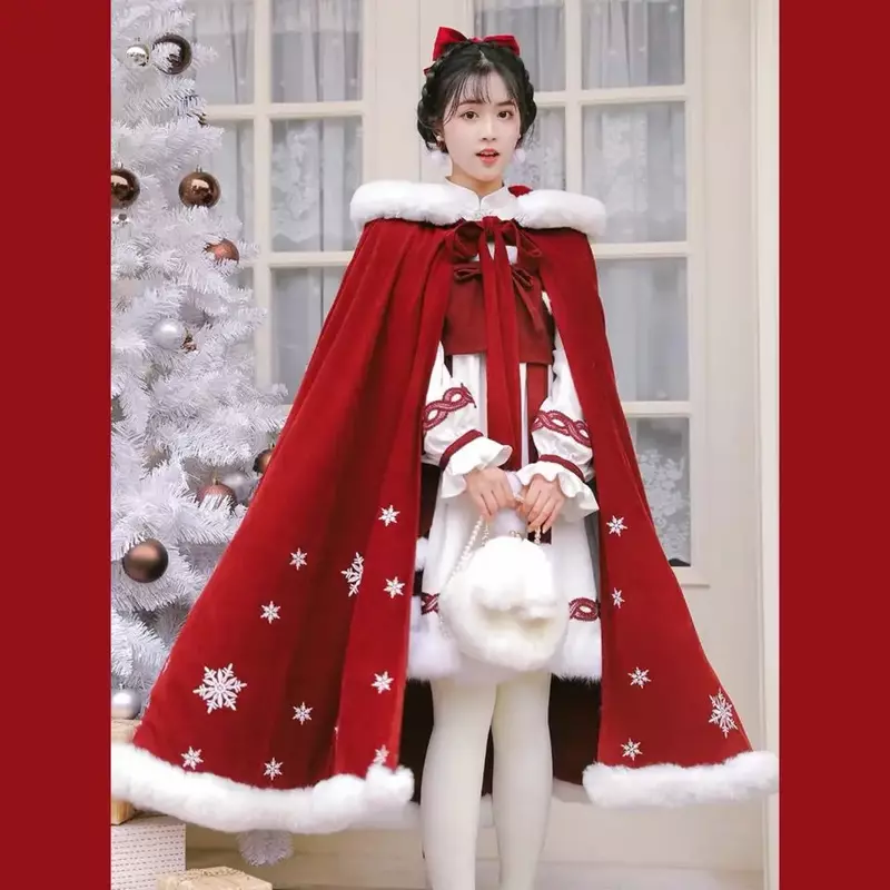 هان عباءة المرأة 2022 جديد الشتاء الدفء معطف الصينية مقنعين عباءة معطف القديمة التقليدية أفخم سميكة المرأة الأحمر