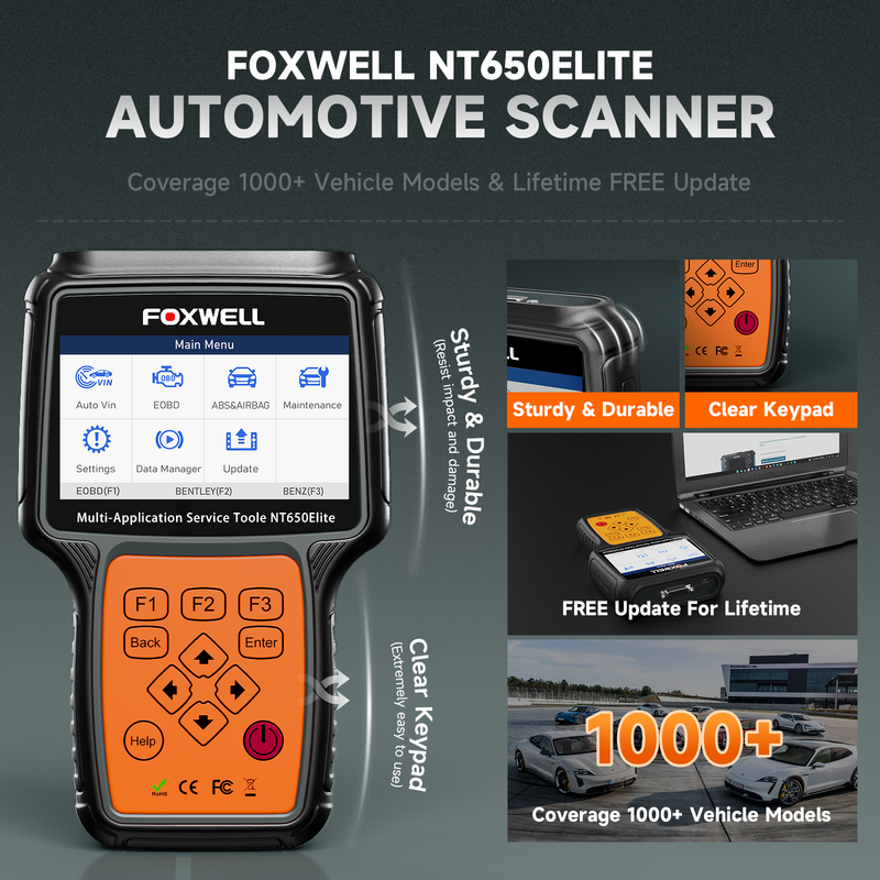 FOXWELL-NT650 النخبة OBD2 السيارات الماسح الضوئي ، SAS A/F ، النفط EPB ، BRT ، TPS 26 + إعادة تعيين ، المهنية السيارات أداة تشخيص السيارات