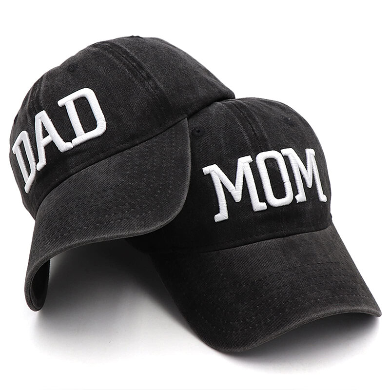 قبعات البيسبول المطرزة للأزواج ، قبعات في الهواء الطلق قابل للتعديل ، هدايا سوداء للآباء والأمهات وأبي ، يوم الآباء