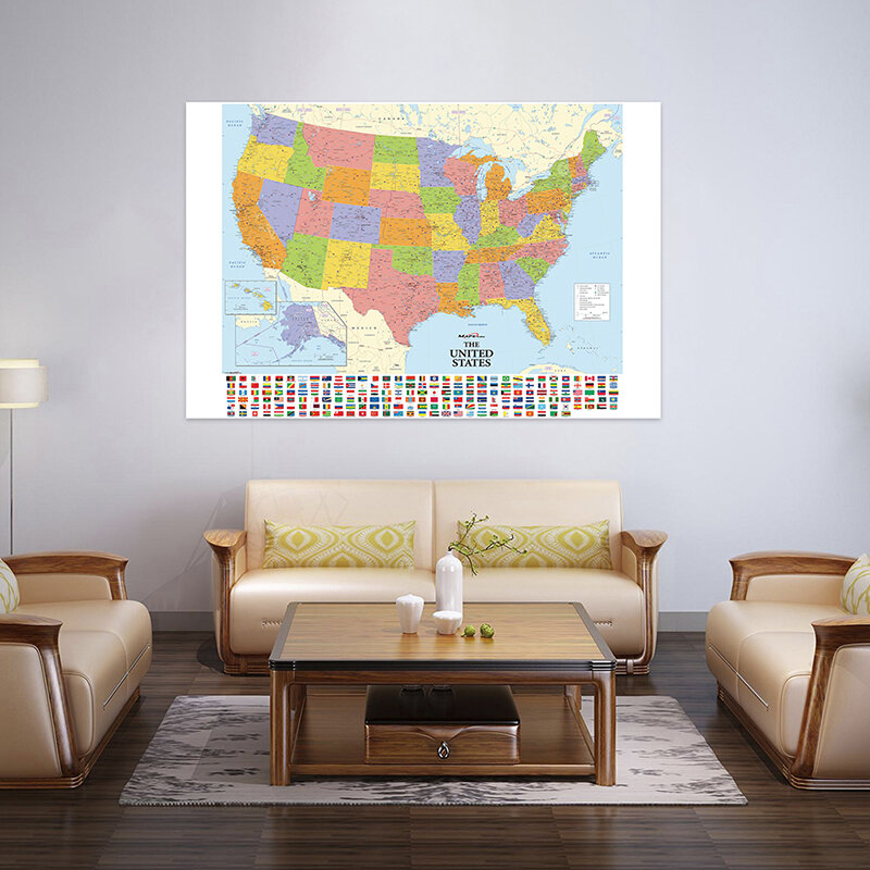 ريترو أمريكا خريطة مع بلد العلم ، غير المنسوجة النسيج ، غير مؤطرة ملصق ، طباعة ، مكتب ديكور ، مدرسة التدريس اللوازم ، 100x70cm