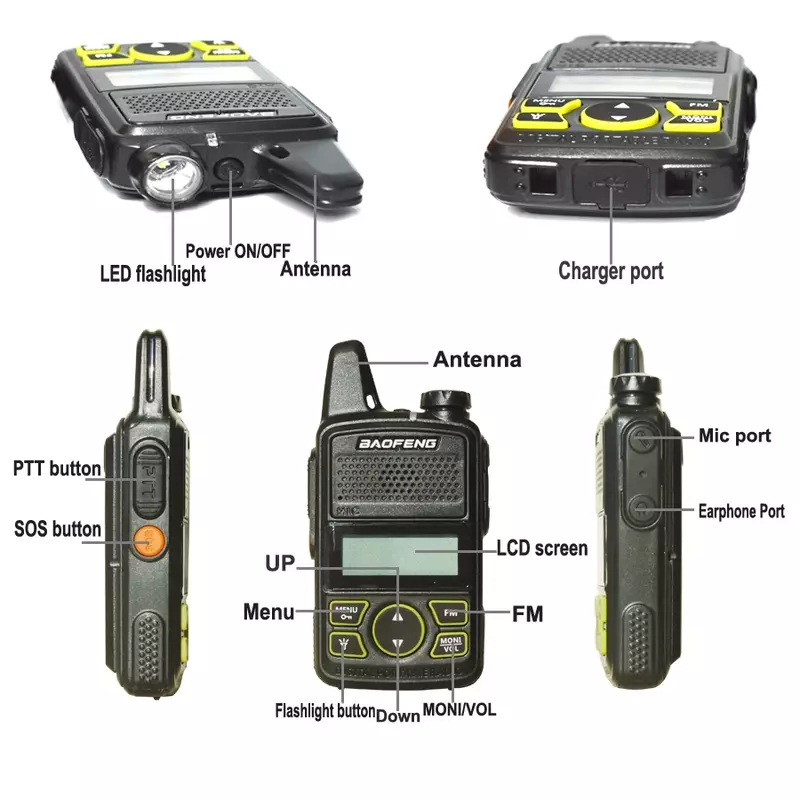 راديو FM صغير محمول باليد من قطعتين جهاز إرسال واستقبال للتخييم أصلي