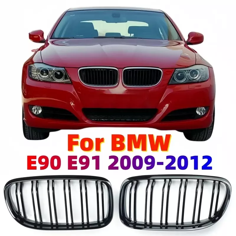 شبكة أمامية لامعة مزدوجة الشكل ، تصفيف السيارة ، مظهر جديد ، 2 Line ، BMW 3 Series ، E90 ، E91 ، 2009 ، 2010 ، 2011 ، 2012