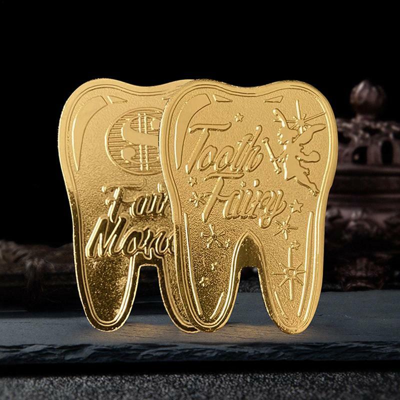 عملة على شكل أسنان مطلية بالذهب ، تذكار ديكور منزلي ، عملة تحدي ، عملة حظ ، مجموعة أطفال للحفلات
