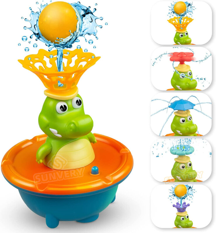 جديد نافورة تمساح حمام الطفل لعب للأطفال الصغار ، 5 طرق رذاذ المياه الرش تضيء حوض الاستحمام لعبة للبنين بنات أطفال