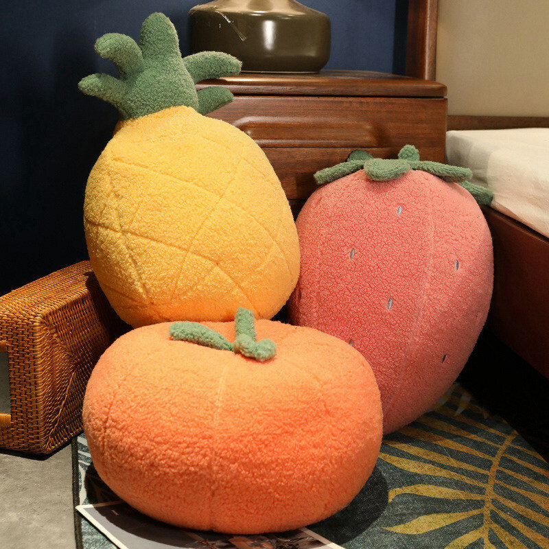 وسادة ثلاثية الأبعاد على شكل فاكهي من الفاكهة المحشوة اللطيفة للطعام بالنباتات برتقالية فراولة ناعمة بلوشيز وسادة رمي ديكور منزلي