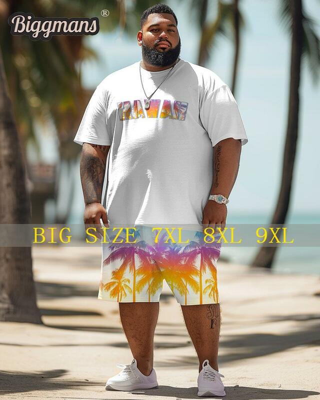 Biggmans بدلة هاواي كبيرة الحجم للرجال ، طقم تي شيرت ، نظارات R متدرجة ، طباعة جوز الهند ، كبيرة ، الصيف ، أو ، 7XL ، 8XL
