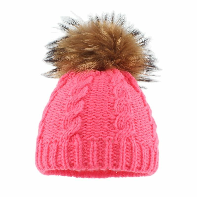 قبعة صغيرة من الفرو الراكون الحقيقي للأطفال لخريف وشتاء قبعات للأطفال الرضع حديثي الولادة قبعات من الصوف المحبوك