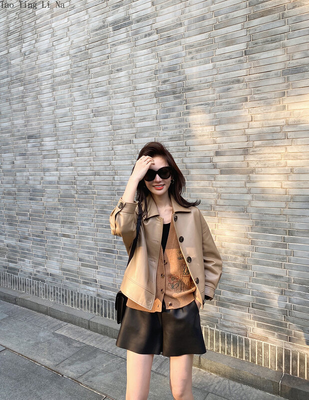 2022 Fashionable Small Pepper Leather Sheepskin Women Spring and Autumn Thin Jacket W2