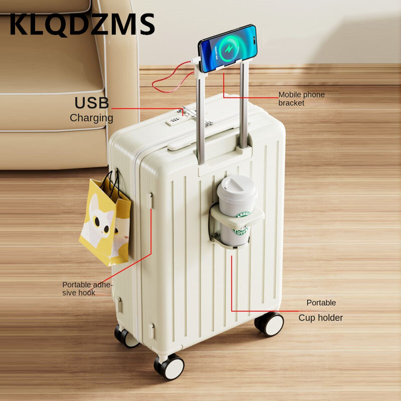 KLQDZMS-حقيبة تروللي كمبيوتر متعددة الوظائف ، صندوق صعود مفتوح أمامي ، شحن USB ، حقيبة حامل أكواب ، 20 بوصة ، 24 بوصة ، 26 بوصة