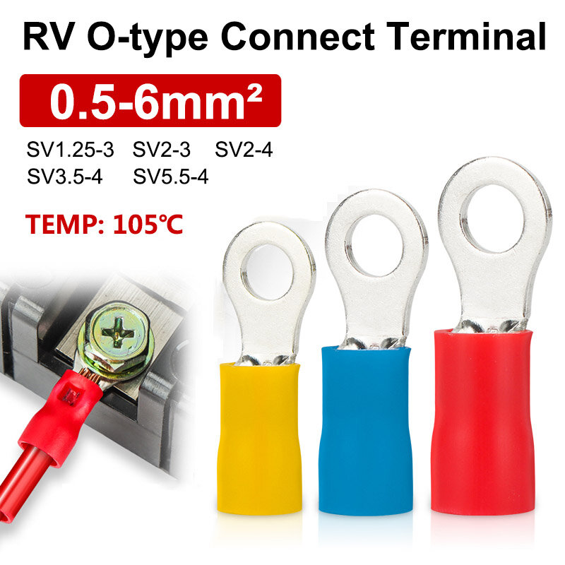 RV سلسلة O-نوع موصل كهربائي ، ربط محطة ، أحذية كابل ، 4 ألوان ، RV1.25-4 RV2-3 RV2-4 RV3.5-4 RV5.5-4 ، 0.5-6 RV5.5-4 ، 10 مللي متر