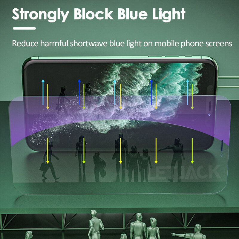 مكافحة الضوء الأزرق ماتي الزجاج المقسى ، غطاء كامل حامي الشاشة ، آيفون 14 ، 13 ، 12 Mini ، 11 ، 15 Pro ، XS Max ، X ، XR ، SE ، 8 ، 7 Plus ، 2 قطعة