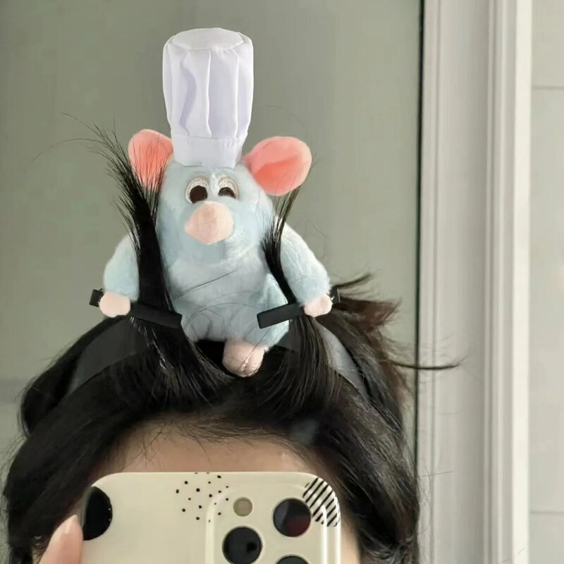 عقال دمية ديزني-راتاتوي كارتون فأر قطيفة ، دبوس شعر واسع الحواف ، غطاء رأس للصور ، هدايا لعبة إبداعية للفتيات