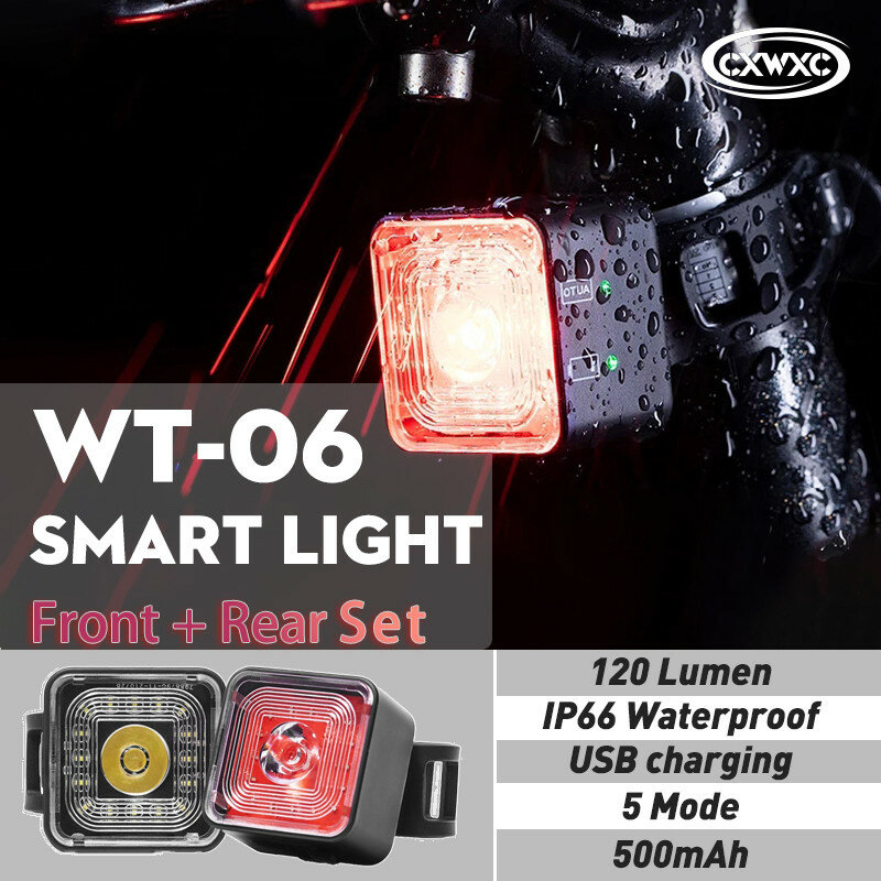 WT06 الذكية دراجة الفرامل ضوء الذيل ضوء خلفي 120 التجويف IP66 مقاوم للماء المصباح و الذيل ضوء مجموعات 5 وضع والعتاد USB تهمة