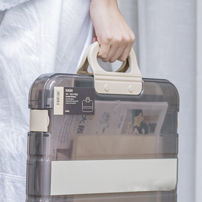 صندوق ملفات محمول قلم رصاص بلاستيكي شفاف لمجلد مع مقبض قفل حقيبة مستندات تخزين الأدوات المكتبية لدروبشيب
