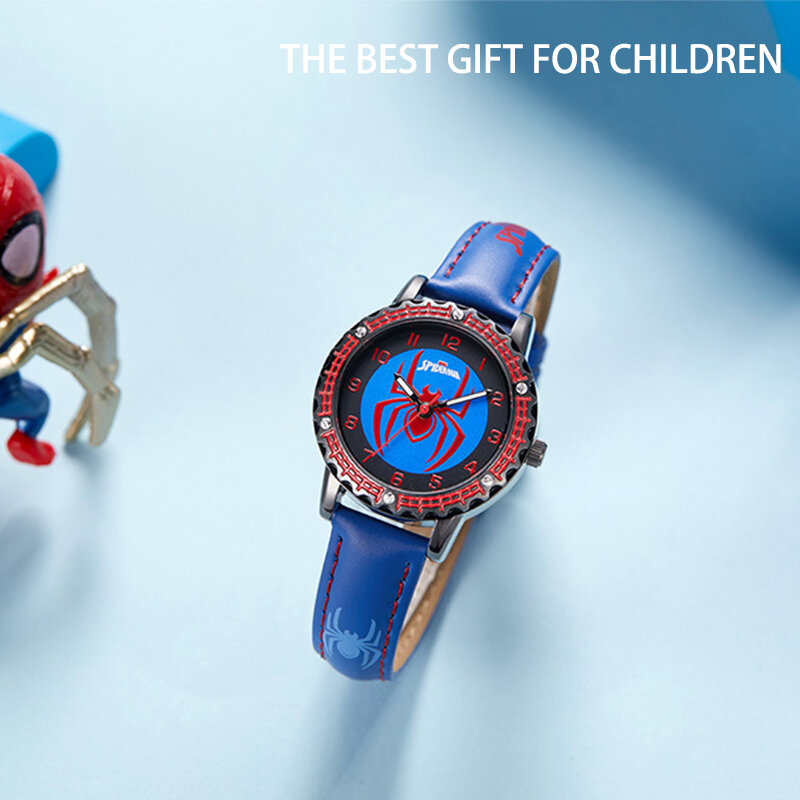 ديزني-ساعة يد سبايدرمان للأطفال ، ساعات مقاومة للماء للأولاد ، ساعة جلدية ، ألعاب كوارتز ، هدايا للأطفال
