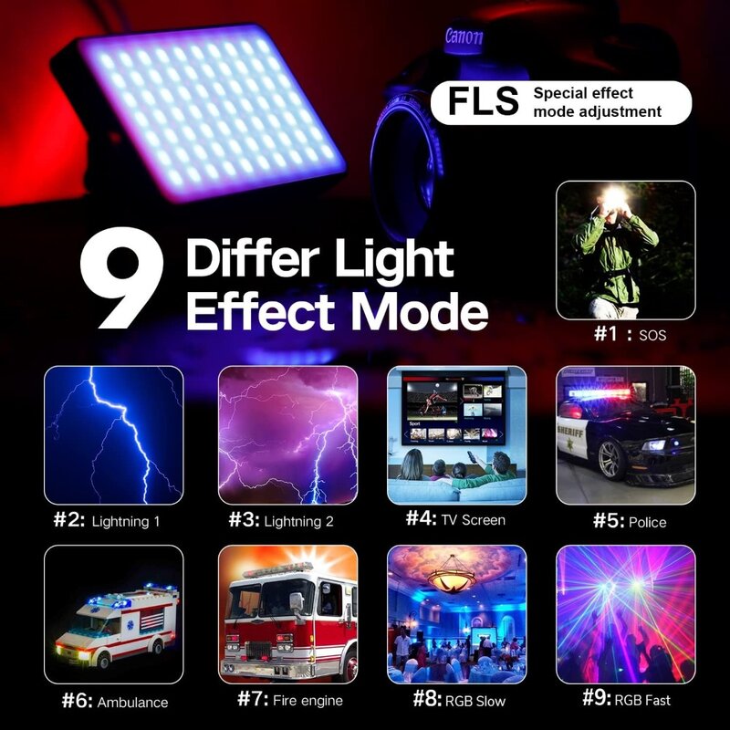 G2 جيب ضوء كاميرا RGB ، بطارية مدمجة قابلة لإعادة الشحن 32 واط بالساعة ، ، ، من من مجموعة الألوان الكاملة ، 9 تأثيرات ضوئية ، كاميرا فيديو LED-