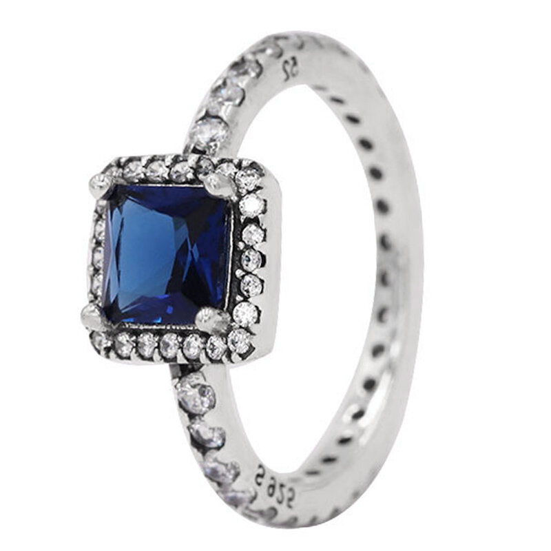 Sparkling Love Heart Glamour Signature Two-tone Blue Timeless Elegance Ring 925 Sterling Silver Ring For Fashion DIY Jewelry