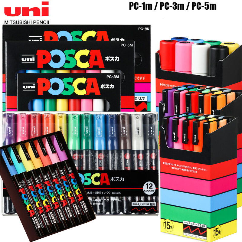 طقم أقلام تحديد ماركة يوني بوسكا ، PC-1M بلاكونيس روتولادوريس من الأكريليك ، 3m ، 5M ، 8K ، 17K ، 7/8/15 لون قلم لاصق بوب/لوحة إعلانات جرافيتي