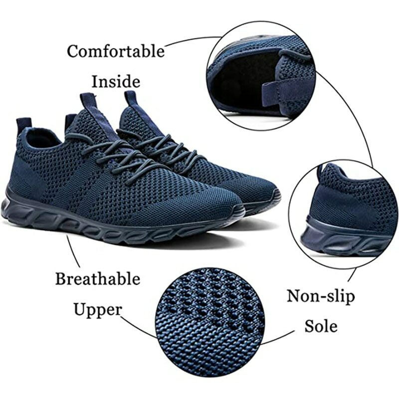 أحذية رياضية كاجوال للرجال خفيفة بيضاء في الهواء الطلق شبكة تنفس سوداء أحذية رياضية للركض والتنس