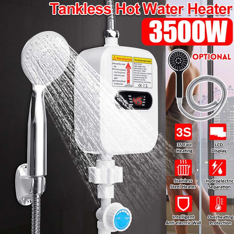 Tankless سخان مياه كهربائي صغير ، رأس دش ، رأس دش ، شاشة LCD لدرجة الحرارة ، حمام منزلي ، 220 فولت ، 3500 واط