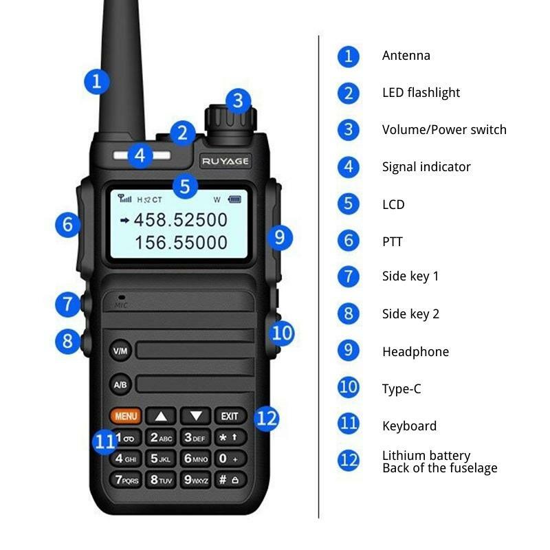 Ruyage UV36 لاسلكي تخاطب هام اتجاهين محطات الراديو طويلة المدى لاسلكي لاسلكي UHF VHF USB نوع C شاحن 5 واط GMRS