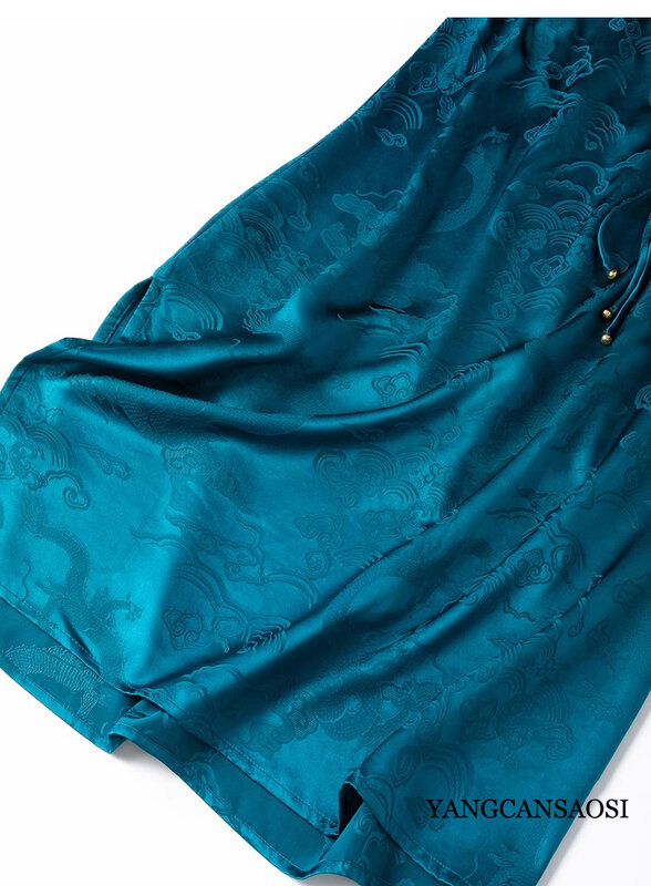 تنورة منقسم ساتان جاكار حريرية من التوت للنساء ، طبيعية للوزن الثقيل ، أزرق طاووس صيني ، موضة جديدة ، الصيف ،