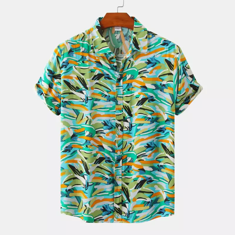 قميص رجالي قصير الأكمام واسع بطباعة زهور ، قميص منتجع كلاسيكي فضفاض ، طراز هاواي الاجتماعي للشاطئ ، أزياء غير رسمية ، الصيف
