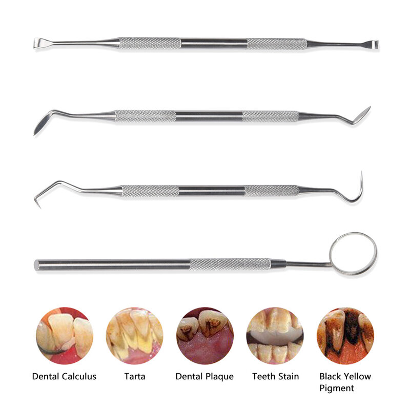 طقم أدوات نظافة الأسنان ، مكشطة طبيب الأسنان ، قشارة التفاضل والتكامل ، مزيل البلاك ، تنظيف الأسنان ، العناية بالفم ، الأدوات ، 4 قطعة