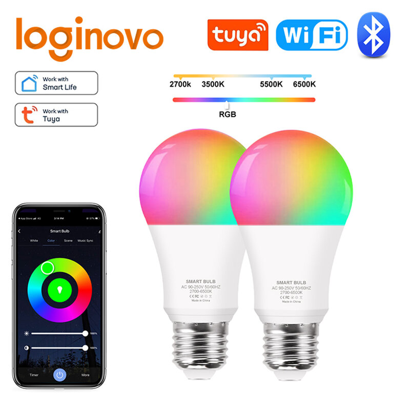 Tuya الذكية RGB LED مصابيح كهربائية ، واي فاي ، بلوتوث ، اليكسا مصباح ، مساعد جوجل ، الحياة الذكية ، E27 ، 110 فولت ، 220 فولت