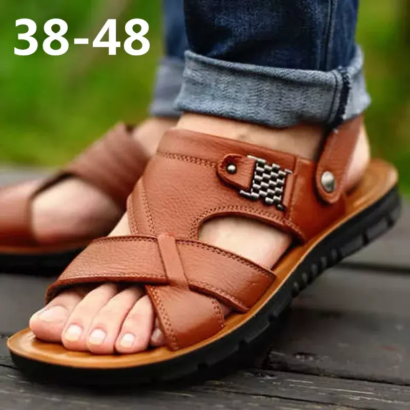 كبيرة الحجم الرجال الصنادل الجلدية الصيف الكلاسيكية حذاء رجالي النعال لينة الصنادل الرجال الرومانية مريحة في الهواء الطلق المشي الأحذية
