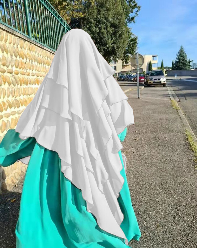 حجاب شيفون إسلامي للنساء ، غطاء رأس كامل ، خمار طويل ، عبايات تركية وعربية ، ملابس صلاة للعيد ، عباية إسلامية ، 3 طبقات