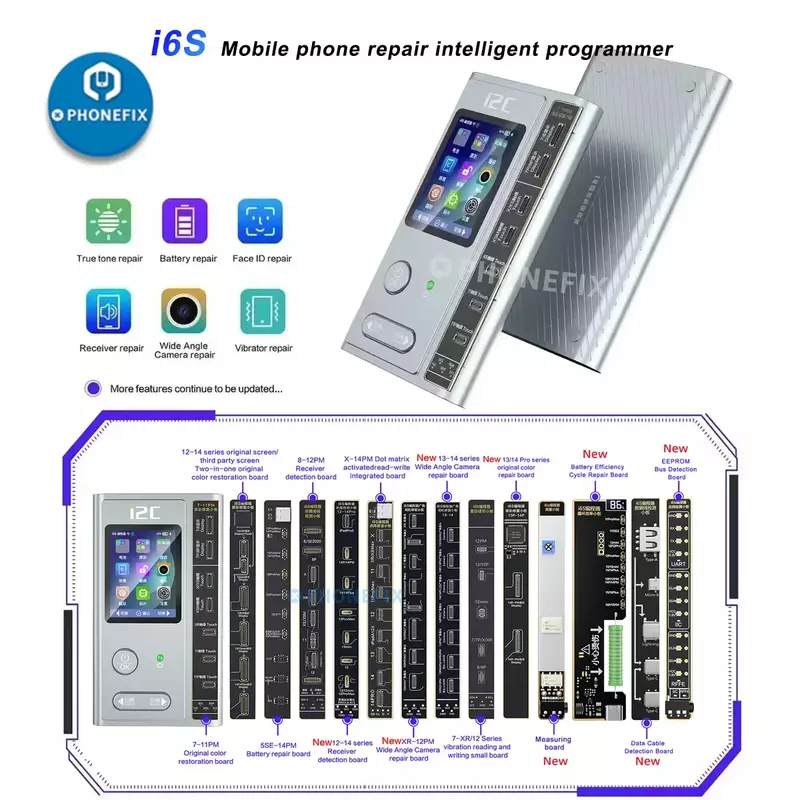 I2C i6S مبرمج شاشة معرف الوجه ، نغمة حقيقية ، كفاءة البطارية ، دورة EEPROM ، لوحة حافلة لهاتف iPhone 6-15 Pro Max ، أدوات إصلاح