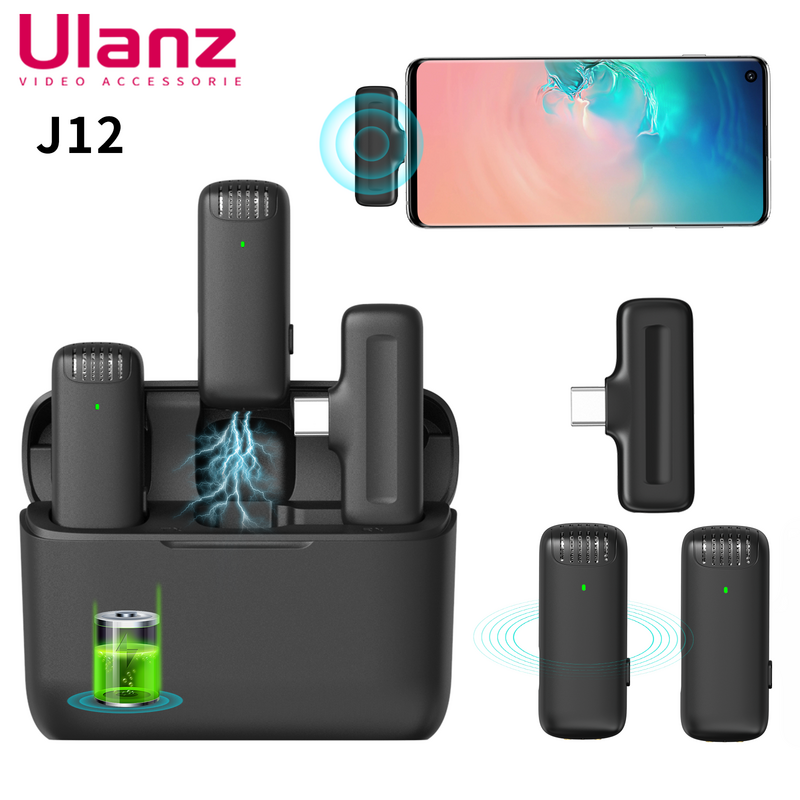 Ulanzi-المحمولة المهنية ميكروفون Lavalier ، التوصيل والتشغيل ميكروفون للهاتف الذكي ، الروبوت ، اي فون 13 ، 14 ، 15 ، 20m تلقي النطاق ، J12