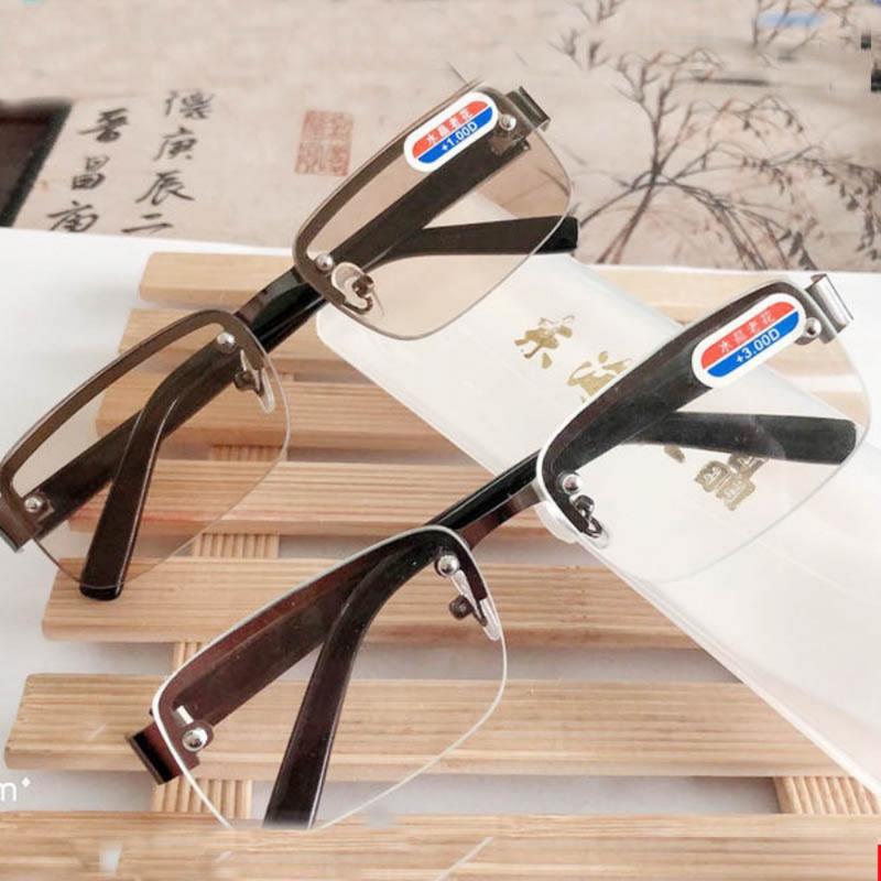 عالية الجودة نصف إطار نظارات القراءة للرجال الحجر الطبيعي الأصلي قصر النظر الشيخوخي نظارات نظارات للرجال + 2.0