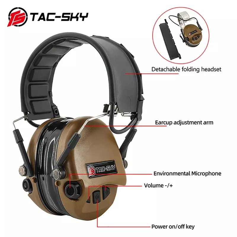 TS TAC-SKY-mustical Stilddin سماعات تكتيكية ، إلغاء الضوضاء ، Airsoft ، الشاي ، اختبار الانتشار العالي ، حماية السمع